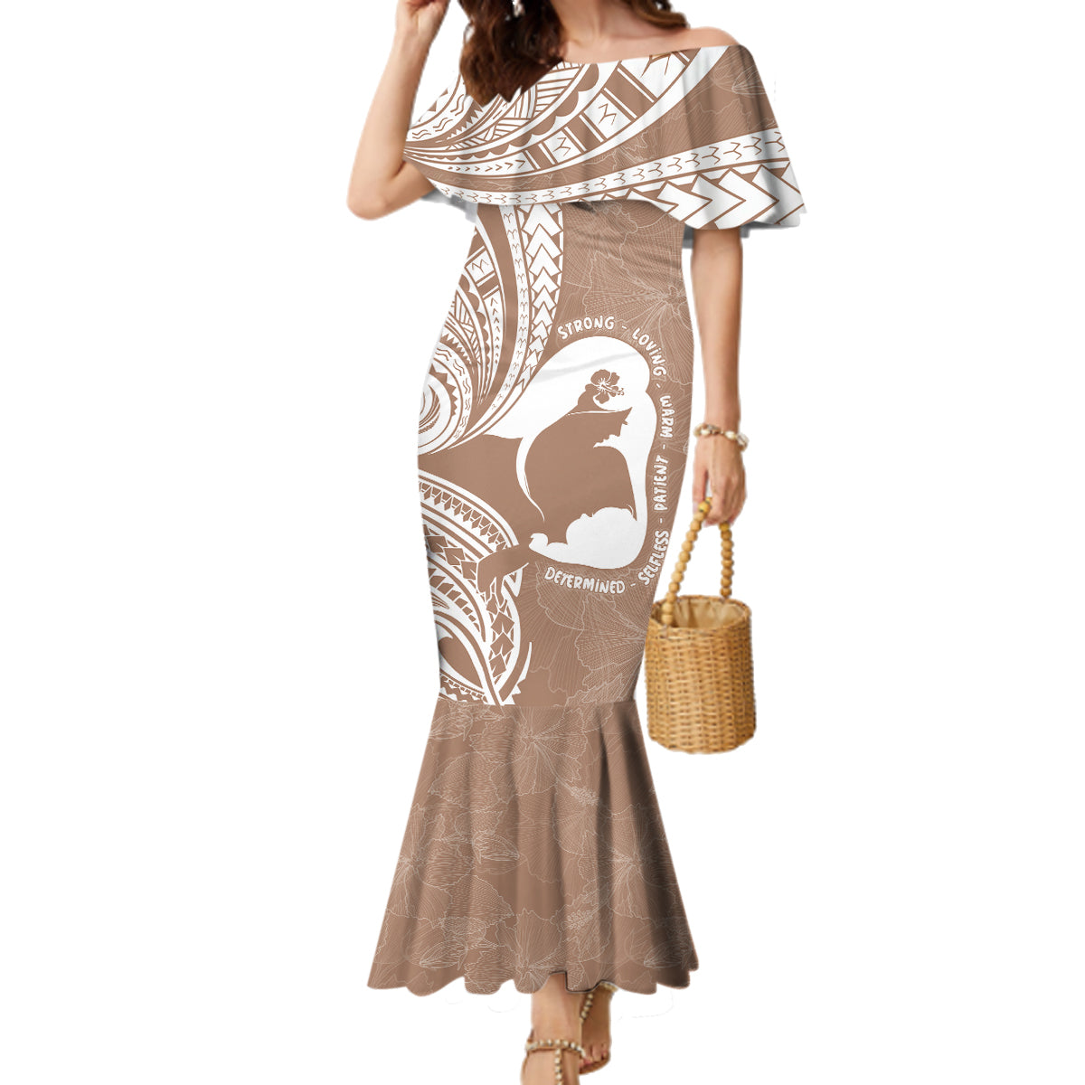 Mother's Day Family Matching Mermaid Dress and Hawaiian Shirt Polynesia Vintage Hibiscus - Brown LT7 Mom's Dress Brown - Polynesian Pride