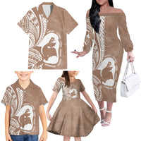 Mother's Day Family Matching Off The Shoulder Long Sleeve Dress and Hawaiian Shirt Polynesia Vintage Hibiscus - Brown LT7 - Polynesian Pride