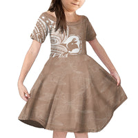 Mother's Day Family Matching Off Shoulder Maxi Dress and Hawaiian Shirt Polynesia Vintage Hibiscus - Brown LT7 Daughter's Dress Brown - Polynesian Pride