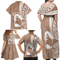 Mother's Day Family Matching Off Shoulder Maxi Dress and Hawaiian Shirt Polynesia Vintage Hibiscus - Brown LT7 - Polynesian Pride