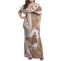 Mother's Day Family Matching Off Shoulder Maxi Dress and Hawaiian Shirt Polynesia Vintage Hibiscus - Brown LT7 Mom's Dress Brown - Polynesian Pride