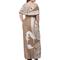 Mother's Day Family Matching Off Shoulder Maxi Dress and Hawaiian Shirt Polynesia Vintage Hibiscus - Brown LT7 - Polynesian Pride