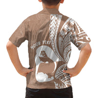 Mother's Day Family Matching Off Shoulder Short Dress and Hawaiian Shirt Polynesia Vintage Hibiscus - Brown LT7 - Polynesian Pride