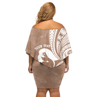 Mother's Day Family Matching Off Shoulder Short Dress and Hawaiian Shirt Polynesia Vintage Hibiscus - Brown LT7 - Polynesian Pride