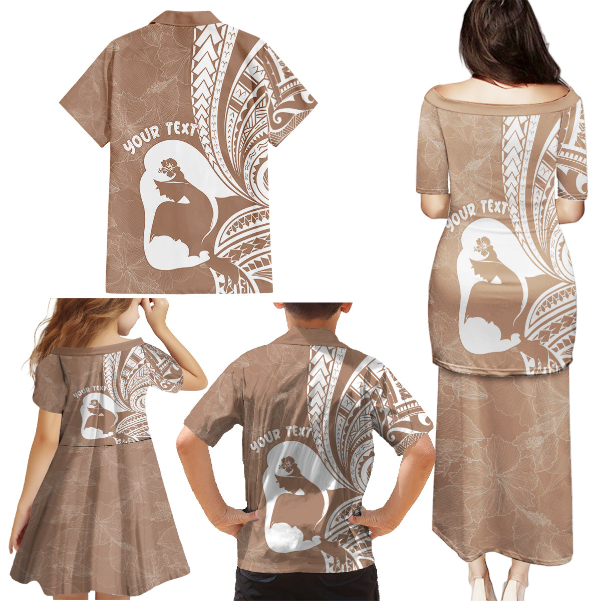 Mother's Day Family Matching Puletasi and Hawaiian Shirt Polynesia Vintage Hibiscus - Brown LT7 - Polynesian Pride