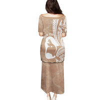 Mother's Day Family Matching Puletasi and Hawaiian Shirt Polynesia Vintage Hibiscus - Brown LT7 - Polynesian Pride