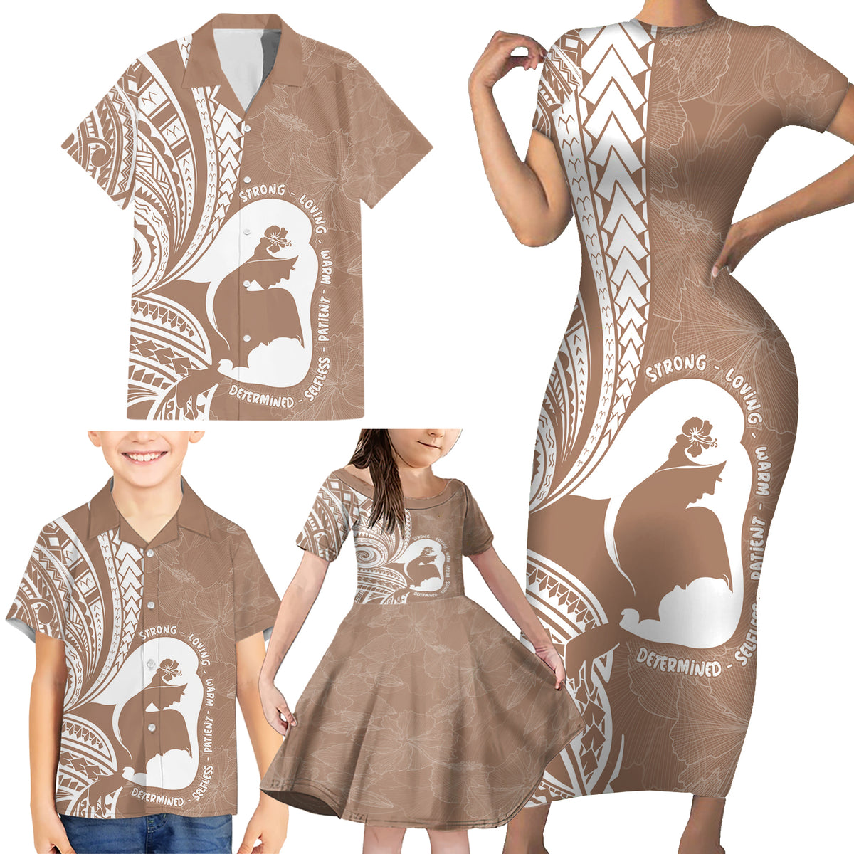 Mother's Day Family Matching Short Sleeve Bodycon Dress and Hawaiian Shirt Polynesia Vintage Hibiscus - Brown LT7 - Polynesian Pride