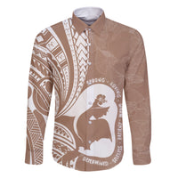 Mother's Day Family Matching Short Sleeve Bodycon Dress and Hawaiian Shirt Polynesia Vintage Hibiscus - Brown LT7 Dad's Shirt - Long Sleeve Brown - Polynesian Pride