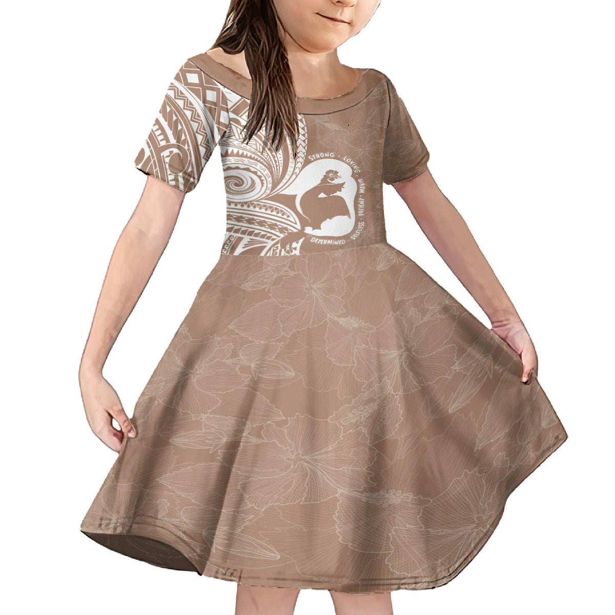 Mother's Day Family Matching Summer Maxi Dress and Hawaiian Shirt Polynesia Vintage Hibiscus - Brown LT7 Daughter's Dress Brown - Polynesian Pride