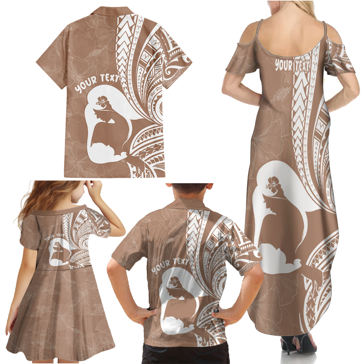 Mother's Day Family Matching Summer Maxi Dress and Hawaiian Shirt Polynesia Vintage Hibiscus - Brown LT7 - Polynesian Pride