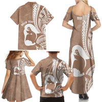 Mother's Day Family Matching Summer Maxi Dress and Hawaiian Shirt Polynesia Vintage Hibiscus - Brown LT7 - Polynesian Pride