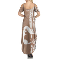 Mother's Day Family Matching Summer Maxi Dress and Hawaiian Shirt Polynesia Vintage Hibiscus - Brown LT7 - Polynesian Pride