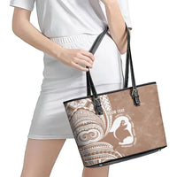 Mother's Day Leather Tote Bag Polynesia Vintage Hibiscus - Brown