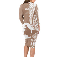 Mother's Day Long Sleeve Bodycon Dress Polynesia Vintage Hibiscus - Brown LT7 - Polynesian Pride