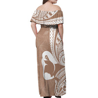 Mother's Day Off Shoulder Maxi Dress Polynesia Vintage Hibiscus - Brown LT7 - Polynesian Pride