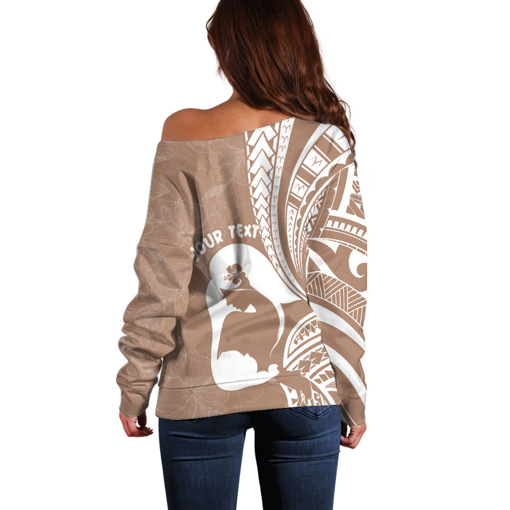 Mother's Day Off Shoulder Sweater Polynesia Vintage Hibiscus - Brown