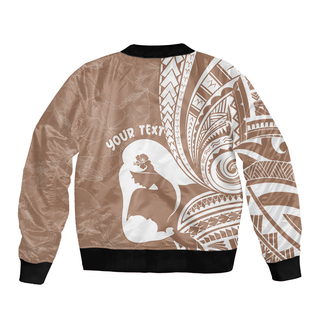 Mother's Day Sleeve Zip Bomber Jacket Polynesia Vintage Hibiscus - Brown