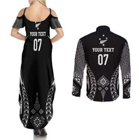 2025 Rugby Championship New Zealand Custom Couples Matching Summer Maxi Dress and Long Sleeve Button Shirt Poutama Motifs - Polynesian Pride