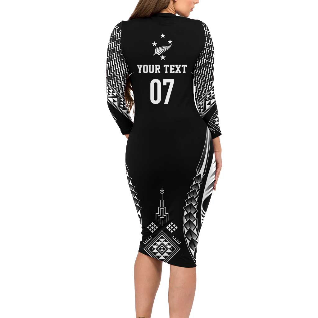 2025 Rugby Championship New Zealand Custom Family Matching Long Sleeve Bodycon Dress and Hawaiian Shirt Poutama Motifs - Polynesian Pride