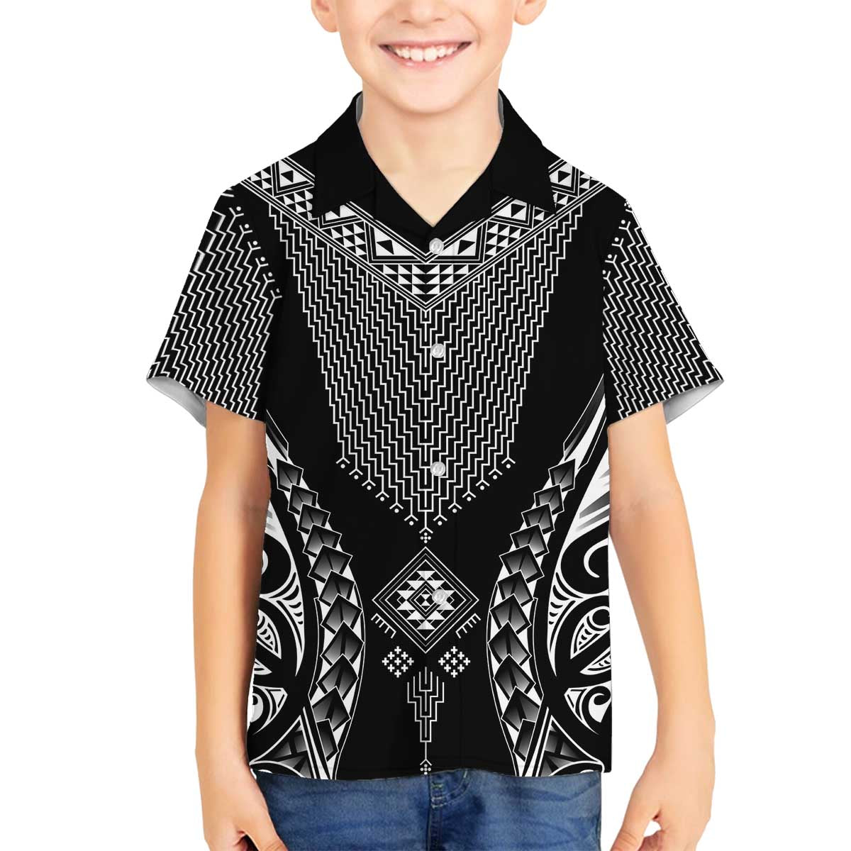 2025 Rugby Championship New Zealand Custom Family Matching Off The Shoulder Long Sleeve Dress and Hawaiian Shirt Poutama Motifs - Polynesian Pride