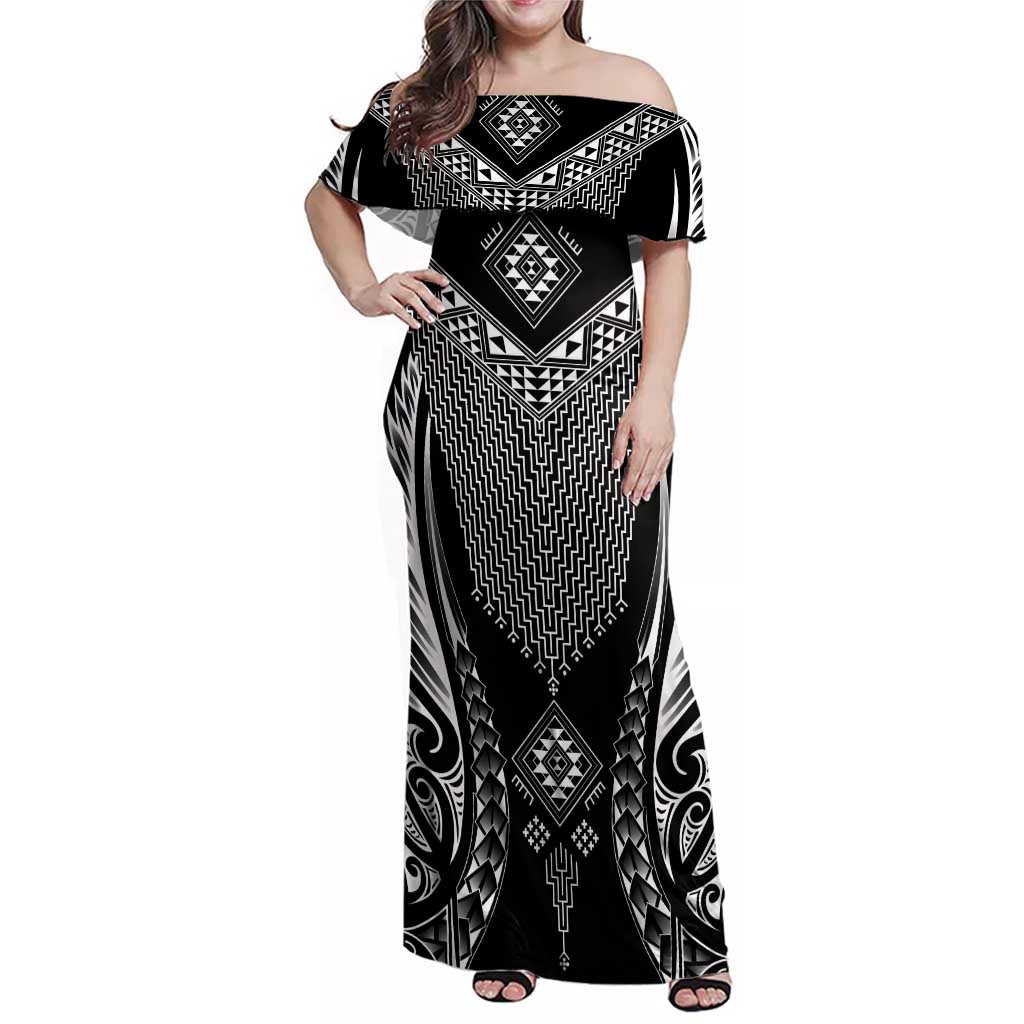 2025 Rugby Championship New Zealand Custom Family Matching Off Shoulder Maxi Dress and Hawaiian Shirt Poutama Motifs - Polynesian Pride