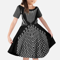 2025 Rugby Championship New Zealand Custom Family Matching Short Sleeve Bodycon Dress and Hawaiian Shirt Poutama Motifs LT7 Daughter's Dress Black - Polynesian Pride