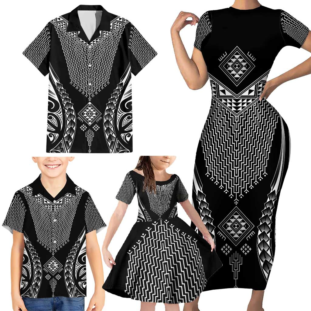 2025 Rugby Championship New Zealand Custom Family Matching Short Sleeve Bodycon Dress and Hawaiian Shirt Poutama Motifs LT7 - Polynesian Pride