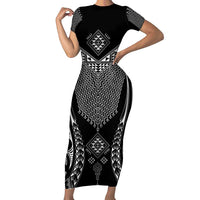 2025 Rugby Championship New Zealand Custom Family Matching Short Sleeve Bodycon Dress and Hawaiian Shirt Poutama Motifs LT7 Mom's Dress Black - Polynesian Pride