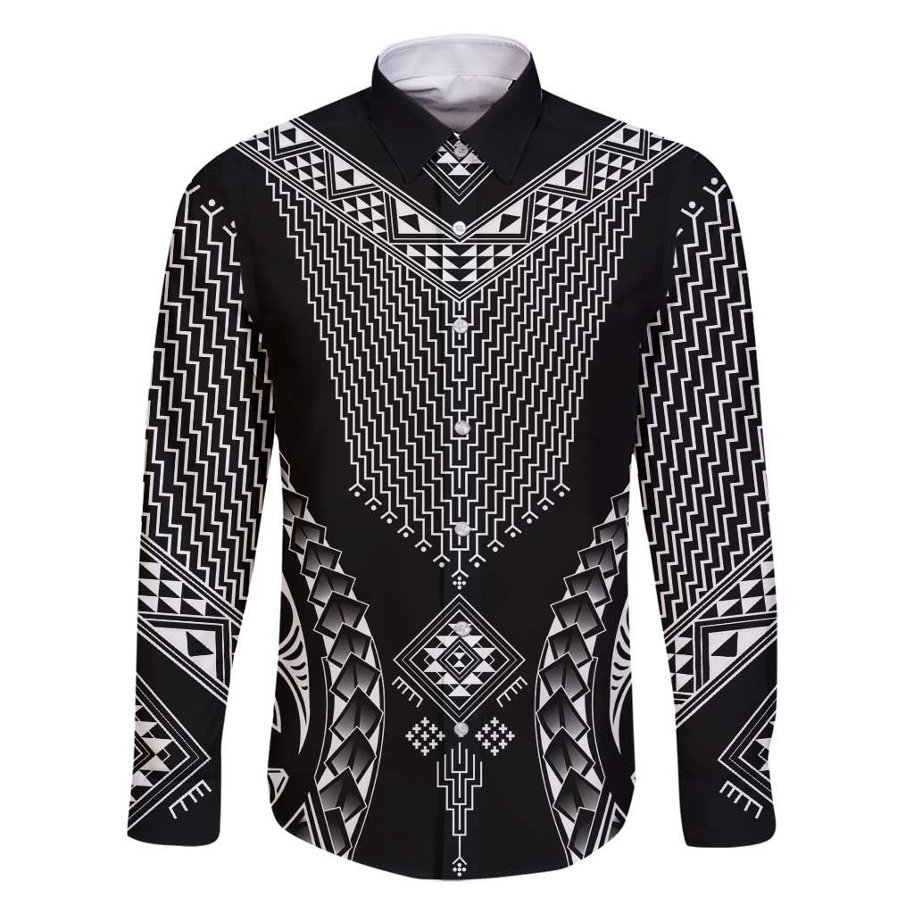 2025 Rugby Championship New Zealand Custom Family Matching Tank Maxi Dress and Hawaiian Shirt Poutama Motifs LT7 Dad's Shirt - Long Sleeve Black - Polynesian Pride