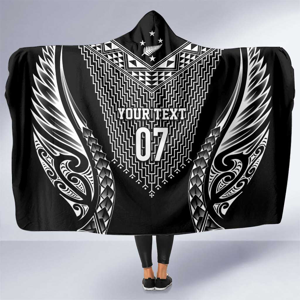 2025 Rugby Championship New Zealand Custom Hooded Blanket Poutama Motifs LT7 One Size Black - Polynesian Pride