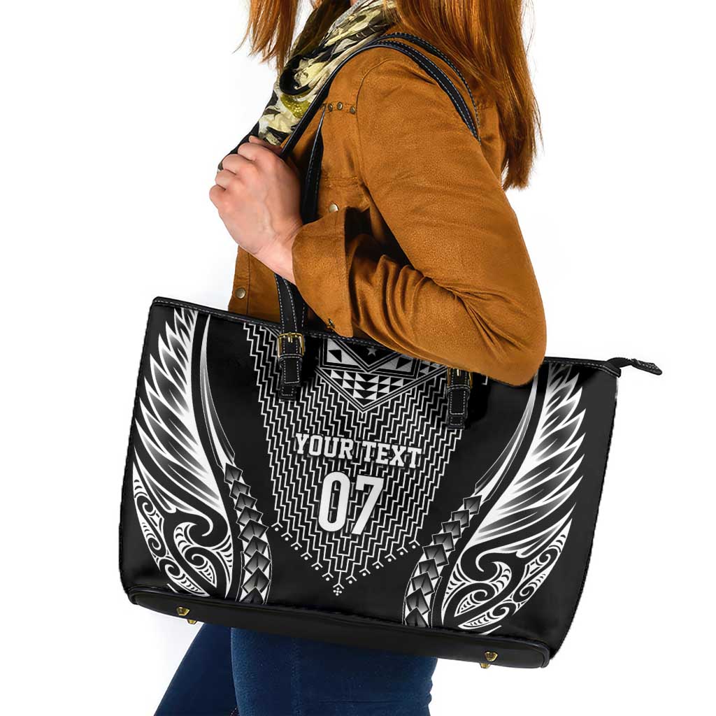 2025 Rugby Championship New Zealand Custom Leather Tote Bag Poutama Motifs LT7 Black - Polynesian Pride