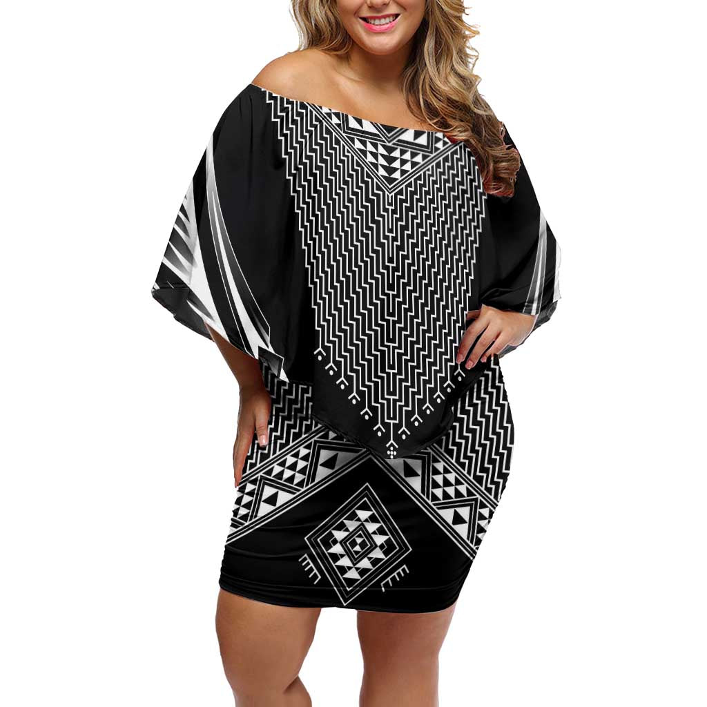 2025 Rugby Championship New Zealand Custom Off Shoulder Short Dress Poutama Motifs - Polynesian Pride
