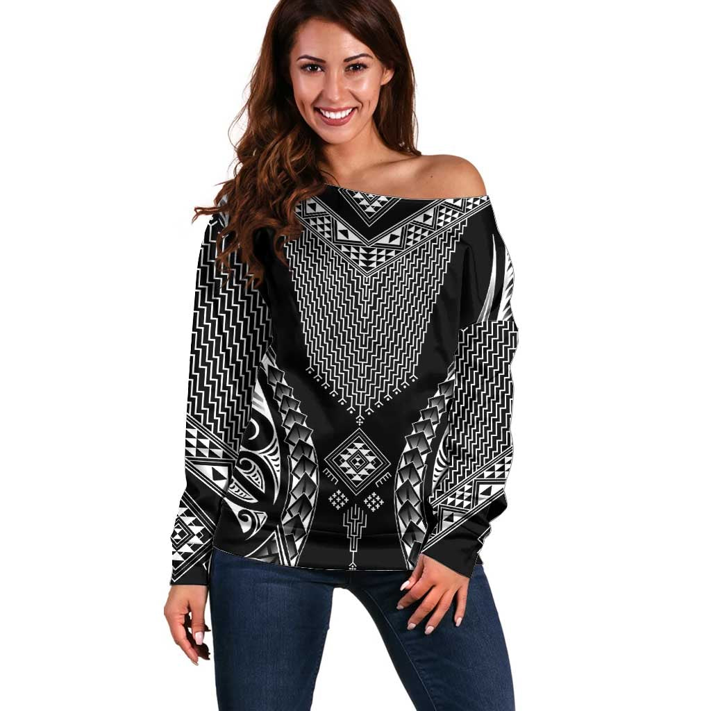 2025 Rugby Championship New Zealand Custom Off Shoulder Sweater Poutama Motifs - Polynesian Pride