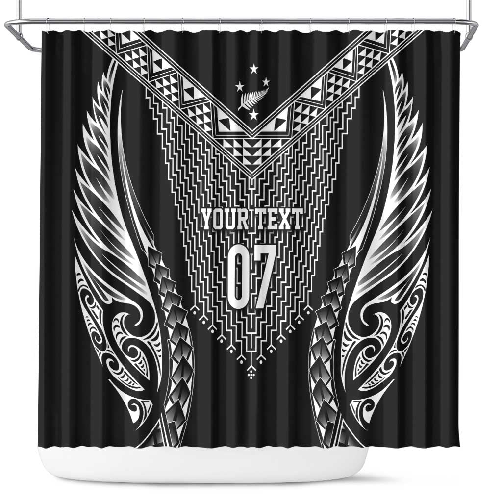 2025 Rugby Championship New Zealand Custom Shower Curtain Poutama Motifs LT7 Black - Polynesian Pride