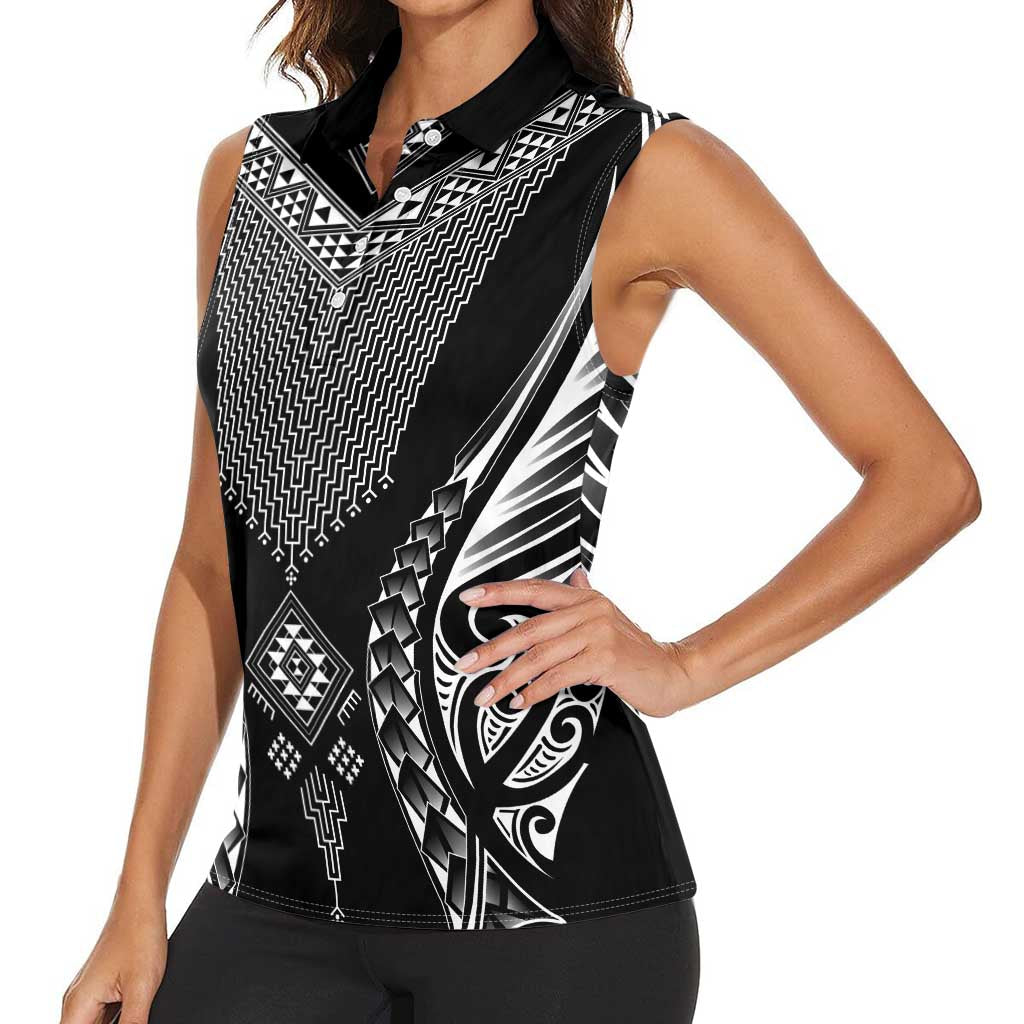 2025 Rugby Championship New Zealand Custom Women Sleeveless Polo Shirt Poutama Motifs LT7 - Polynesian Pride