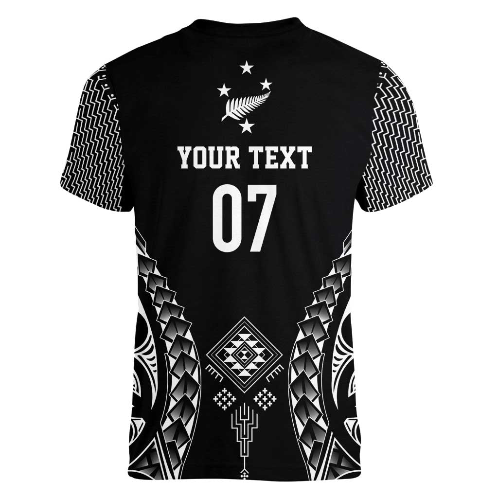 2025 Rugby Championship New Zealand Custom Women V-Neck T-Shirt Poutama Motifs LT7 - Polynesian Pride