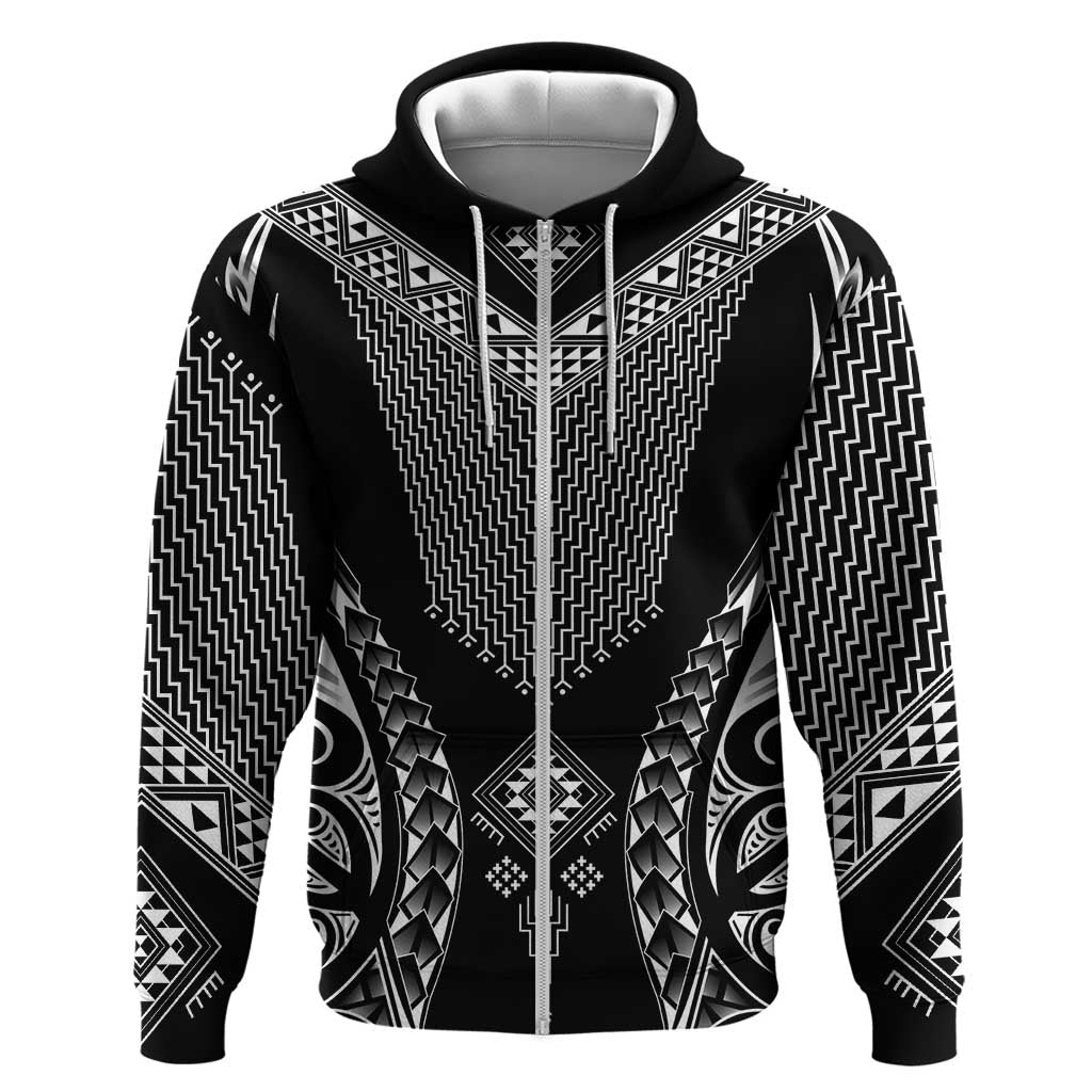 2025 Rugby Championship New Zealand Custom Zip Hoodie Poutama Motifs LT7 Zip Hoodie Black - Polynesian Pride