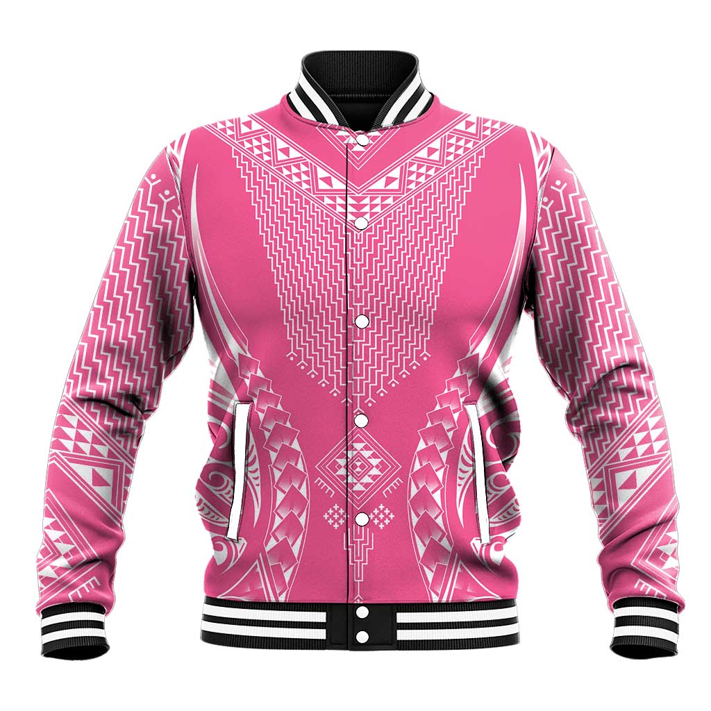 2025 Rugby Championship New Zealand Custom Baseball Jacket Poutama Motifs - Pink Out - Polynesian Pride
