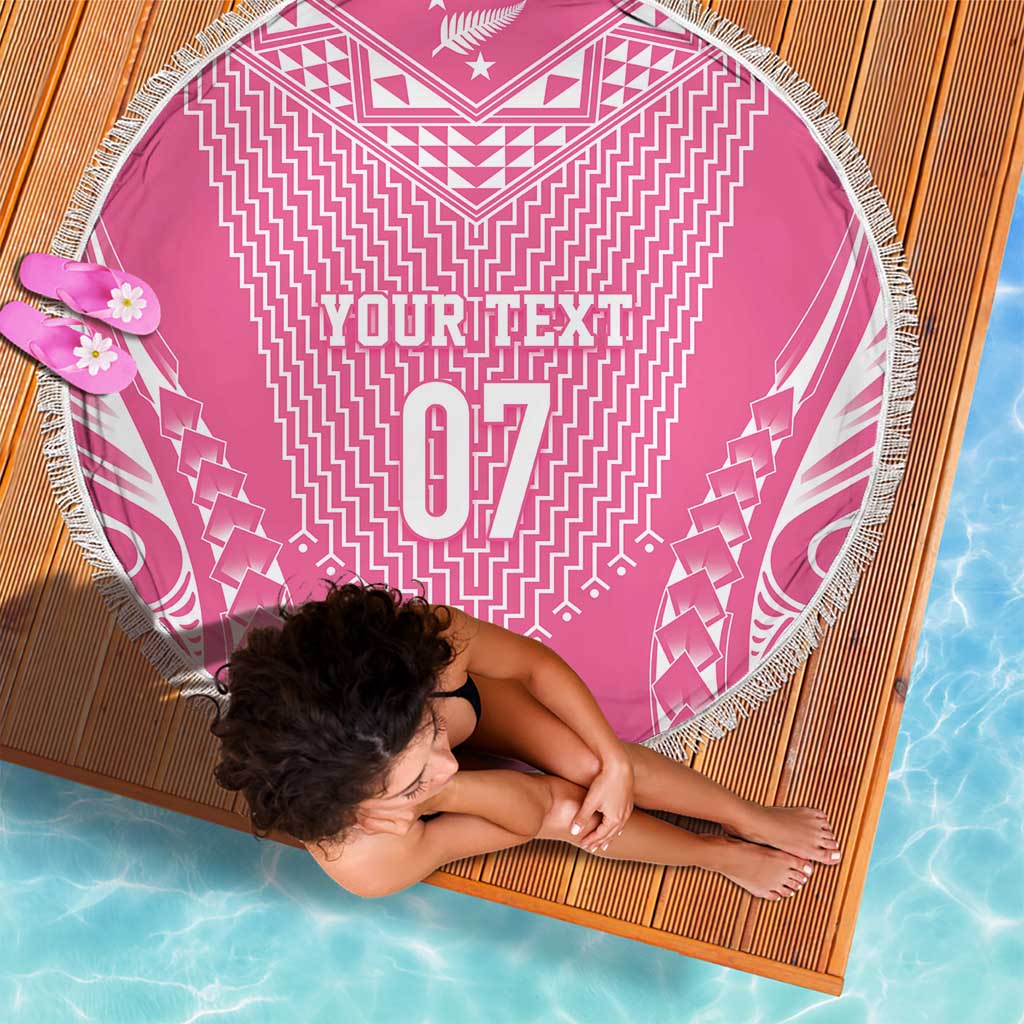 2025 Rugby Championship New Zealand Custom Beach Blanket Poutama Motifs - Pink Out - Polynesian Pride