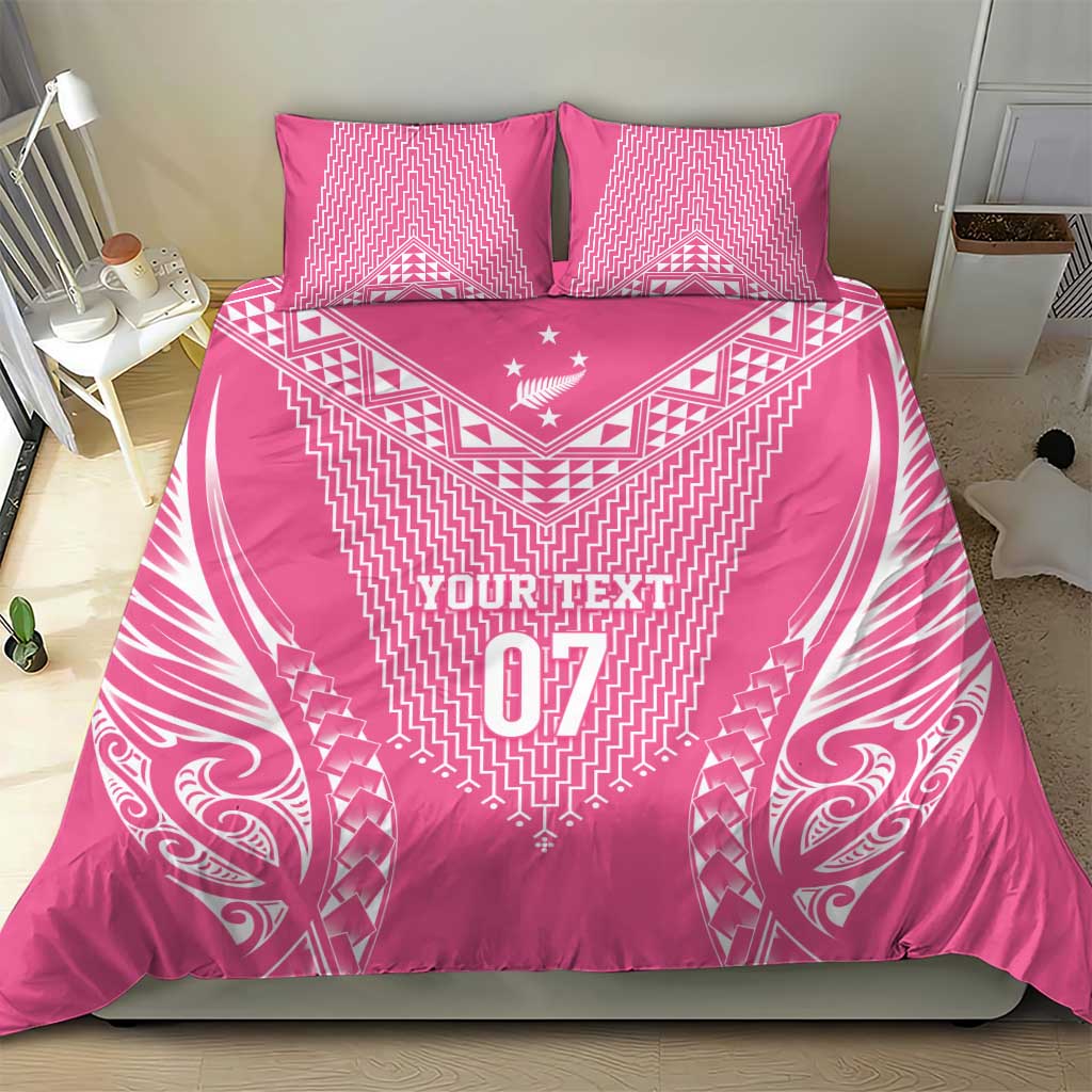 2025 Rugby Championship New Zealand Custom Bedding Set Poutama Motifs - Pink Out - Polynesian Pride