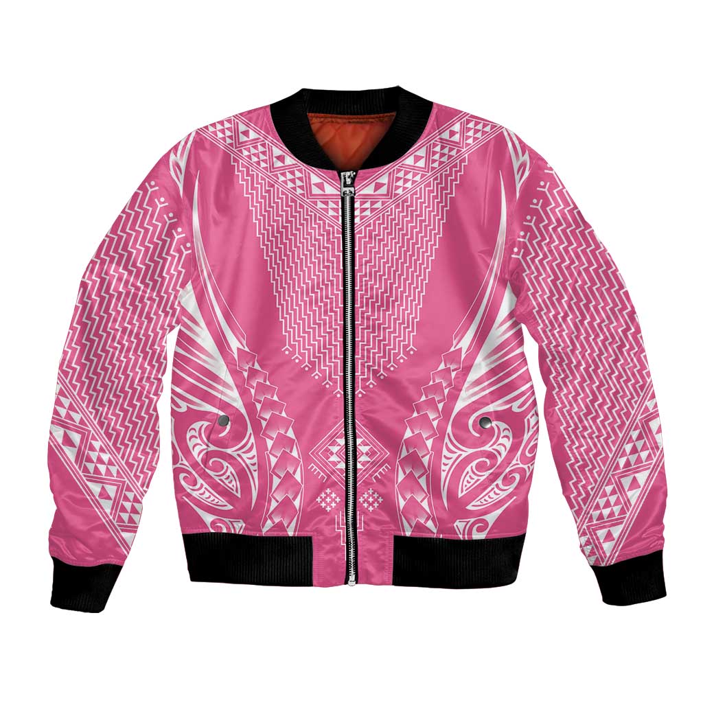 2025 Rugby Championship New Zealand Custom Bomber Jacket Poutama Motifs - Pink Out - Polynesian Pride