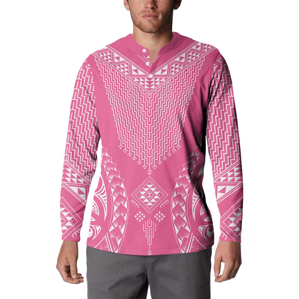 2025 Rugby Championship New Zealand Custom Button Sweatshirt Poutama Motifs - Pink Out - Polynesian Pride