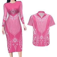 2025 Rugby Championship New Zealand Custom Couples Matching Long Sleeve Bodycon Dress and Hawaiian Shirt Poutama Motifs - Pink Out - Polynesian Pride