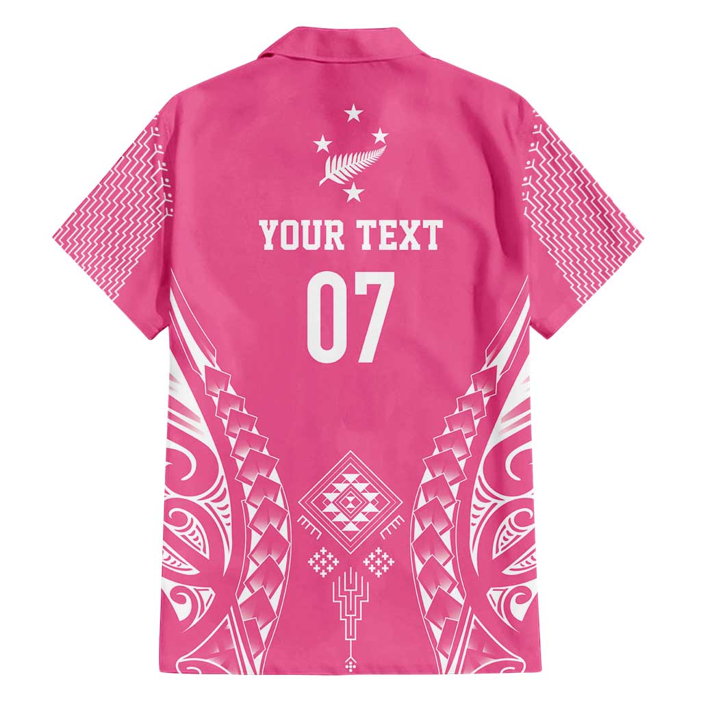 2025 Rugby Championship New Zealand Custom Family Matching Long Sleeve Bodycon Dress and Hawaiian Shirt Poutama Motifs - Pink Out - Polynesian Pride
