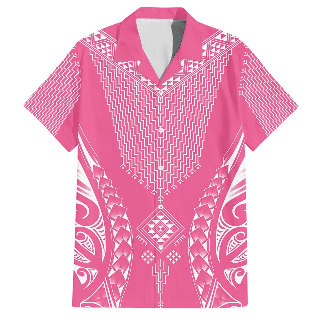 2025 Rugby Championship New Zealand Custom Family Matching Summer Maxi Dress and Hawaiian Shirt Poutama Motifs - Pink Out LT7 Dad's Shirt - Short Sleeve Pink - Polynesian Pride