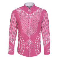 2025 Rugby Championship New Zealand Custom Family Matching Summer Maxi Dress and Hawaiian Shirt Poutama Motifs - Pink Out LT7 Dad's Shirt - Long Sleeve Pink - Polynesian Pride
