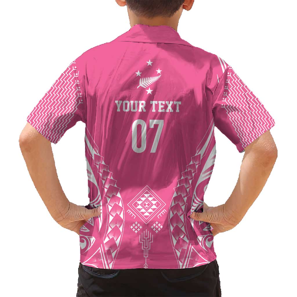 2025 Rugby Championship New Zealand Custom Family Matching Tank Maxi Dress and Hawaiian Shirt Poutama Motifs - Pink Out LT7 - Polynesian Pride