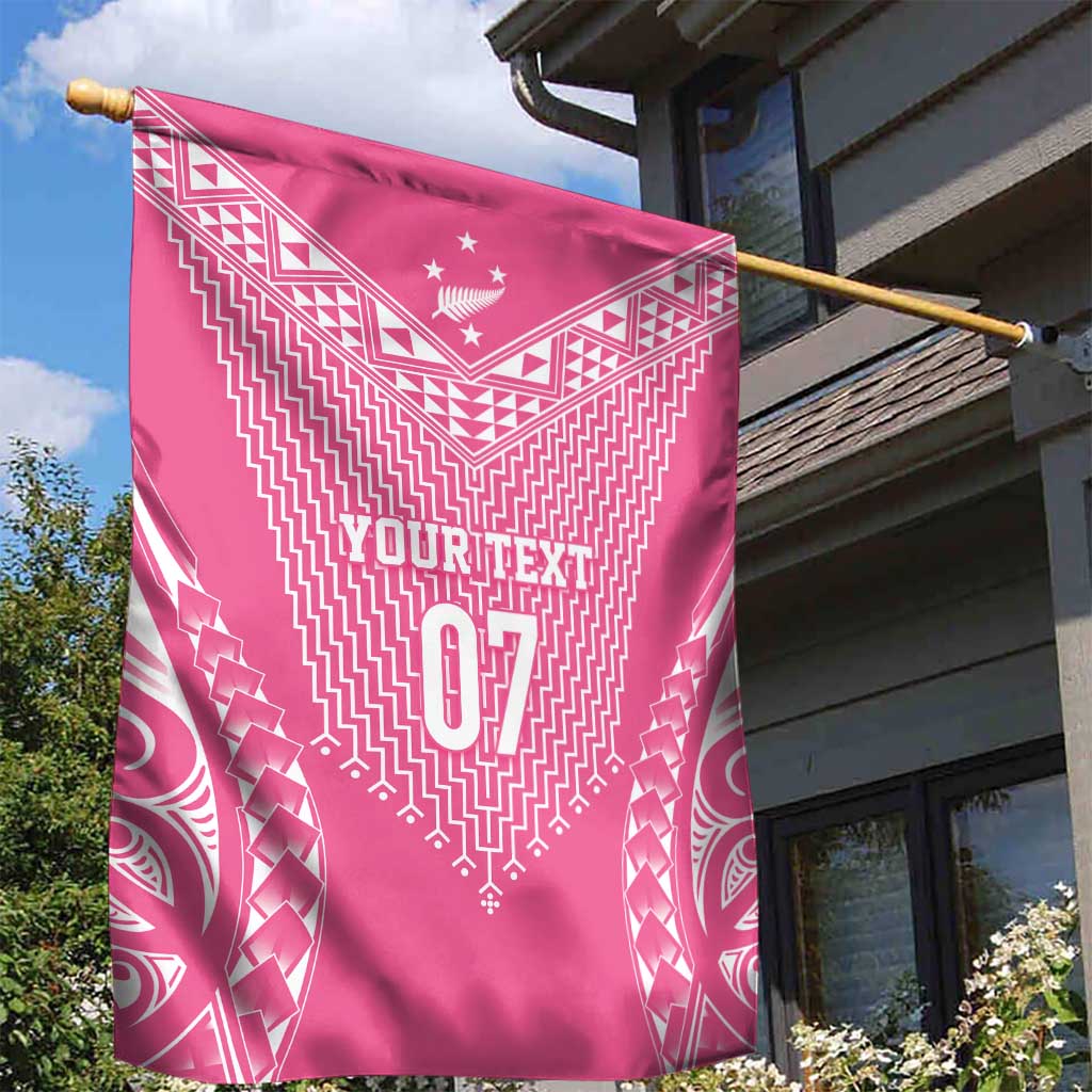 2025 Rugby Championship New Zealand Custom Garden Flag Poutama Motifs - Pink Out LT7 - Polynesian Pride