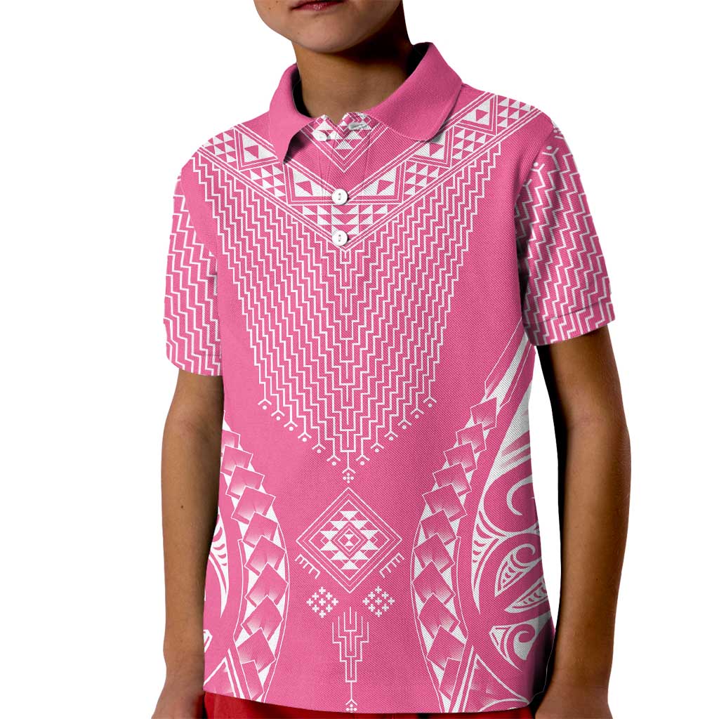 2025 Rugby Championship New Zealand Custom Kid Polo Shirt Poutama Motifs - Pink Out - Polynesian Pride