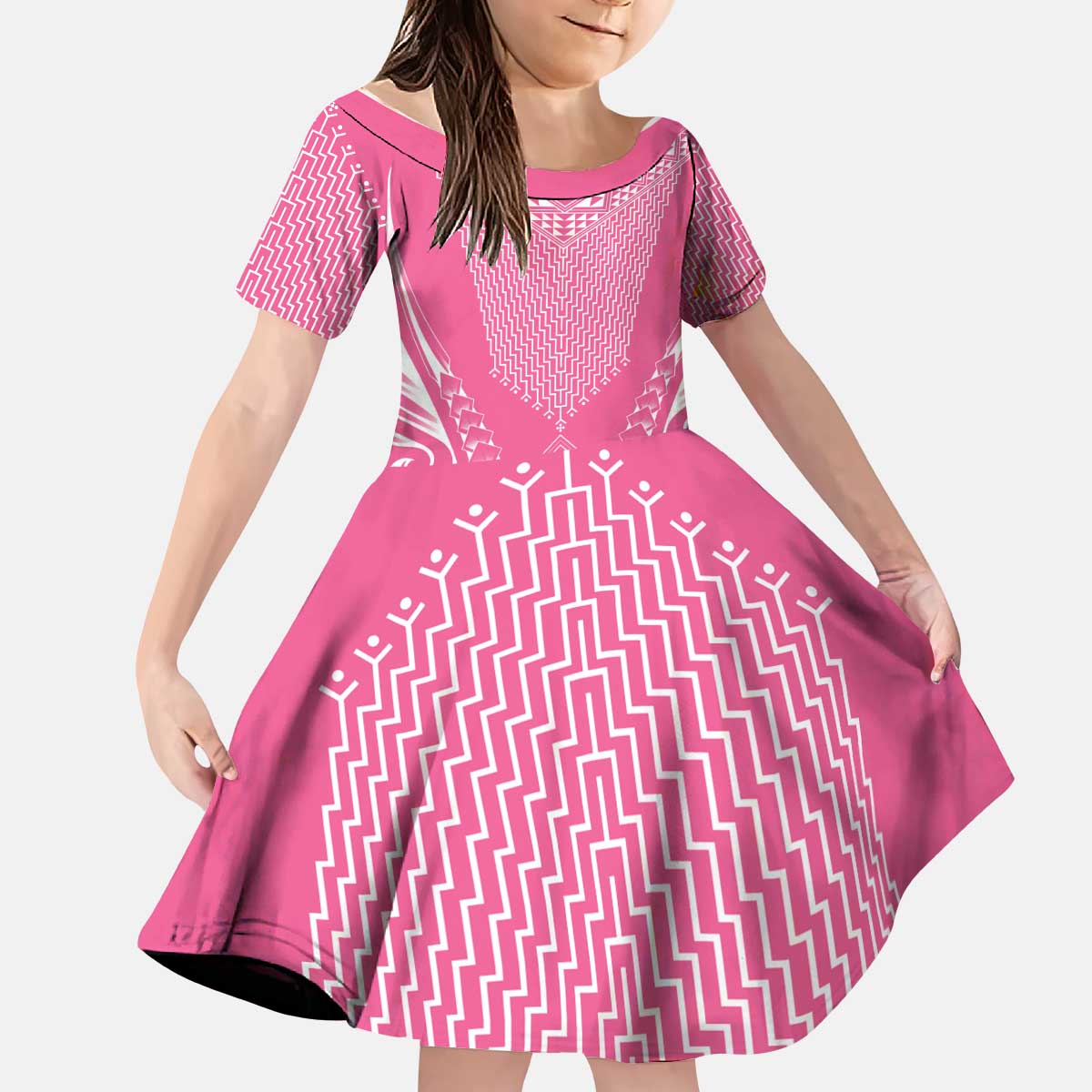 2025 Rugby Championship New Zealand Custom Kid Short Sleeve Dress Poutama Motifs - Pink Out LT7 KID Pink - Polynesian Pride